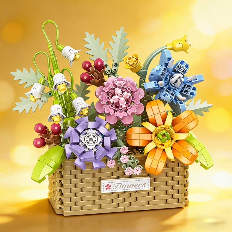 Flower Basket Building Block Set, Creative Desktop Decor